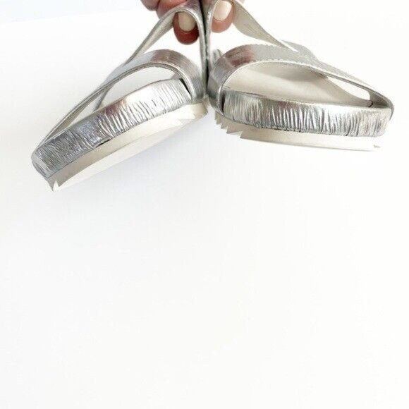 J Slides Edie Sandals Silver Leather Platform Slip On Double Strap in Size 7.5 - Picture 9 of 15